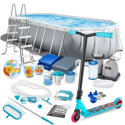 Basen stelażowy 610 x 305 x 122 cm, zestaw 21w1 INTEX 26798 z hulajnogą GRATIS