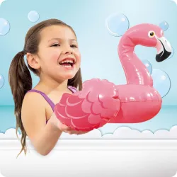 Radosna dmuchana zabawka do kąpieli flamingo w intensywnych kolorach, idealna do wody
