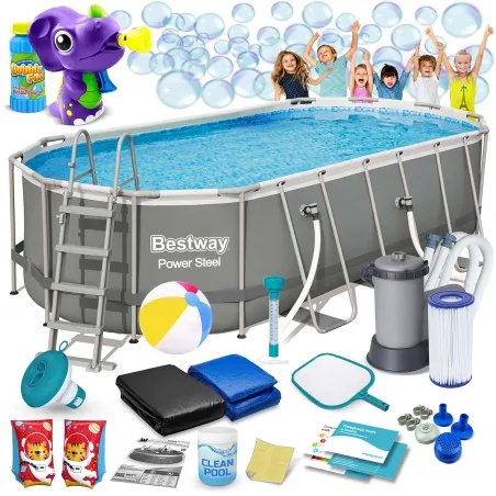 Basen ogrodowy stelażowy 549 x 274 x 122 cm 17w1 Bestway 56710 z solidną konstrukcją