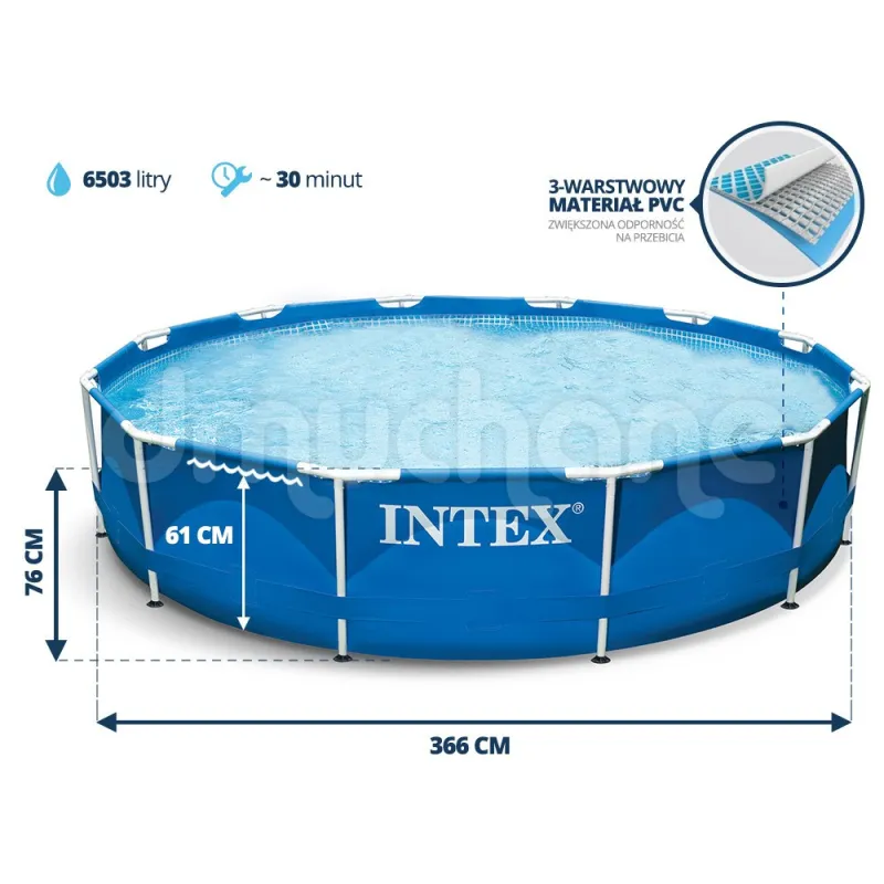 Basen ogrodowy INTEX 28210, wykonany z wytrzymałych materiałów, zapewnia długotrwałe użytkowanie