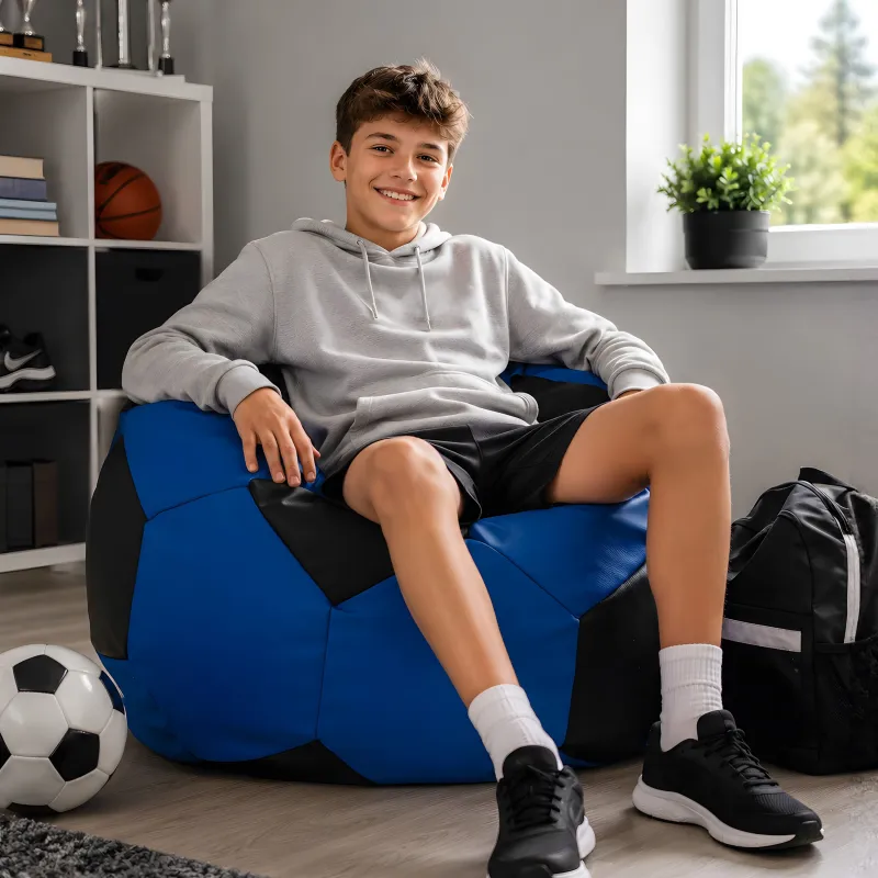 Fotel pufa piłka nożna XL dla dzieci z ekoskóry | Italpouf