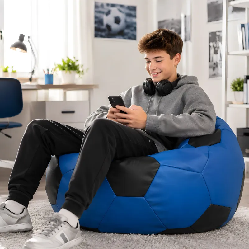 Fotel pufa piłka nożna XL dla dzieci z ekoskóry | Italpouf